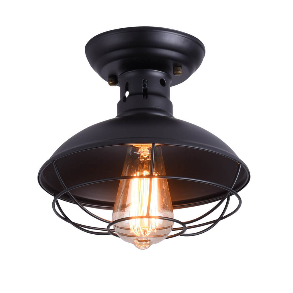 Rustic Wrought Iron Barn Semi-Flush Mount Light Fixture
