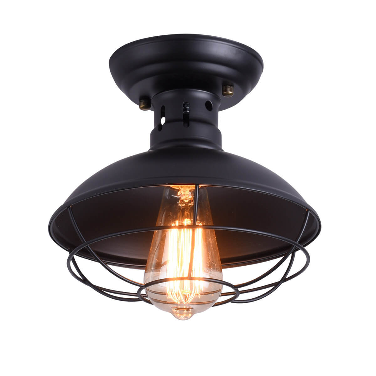 Rustic Wrought Iron Barn Semi-Flush Mount Light Fixture