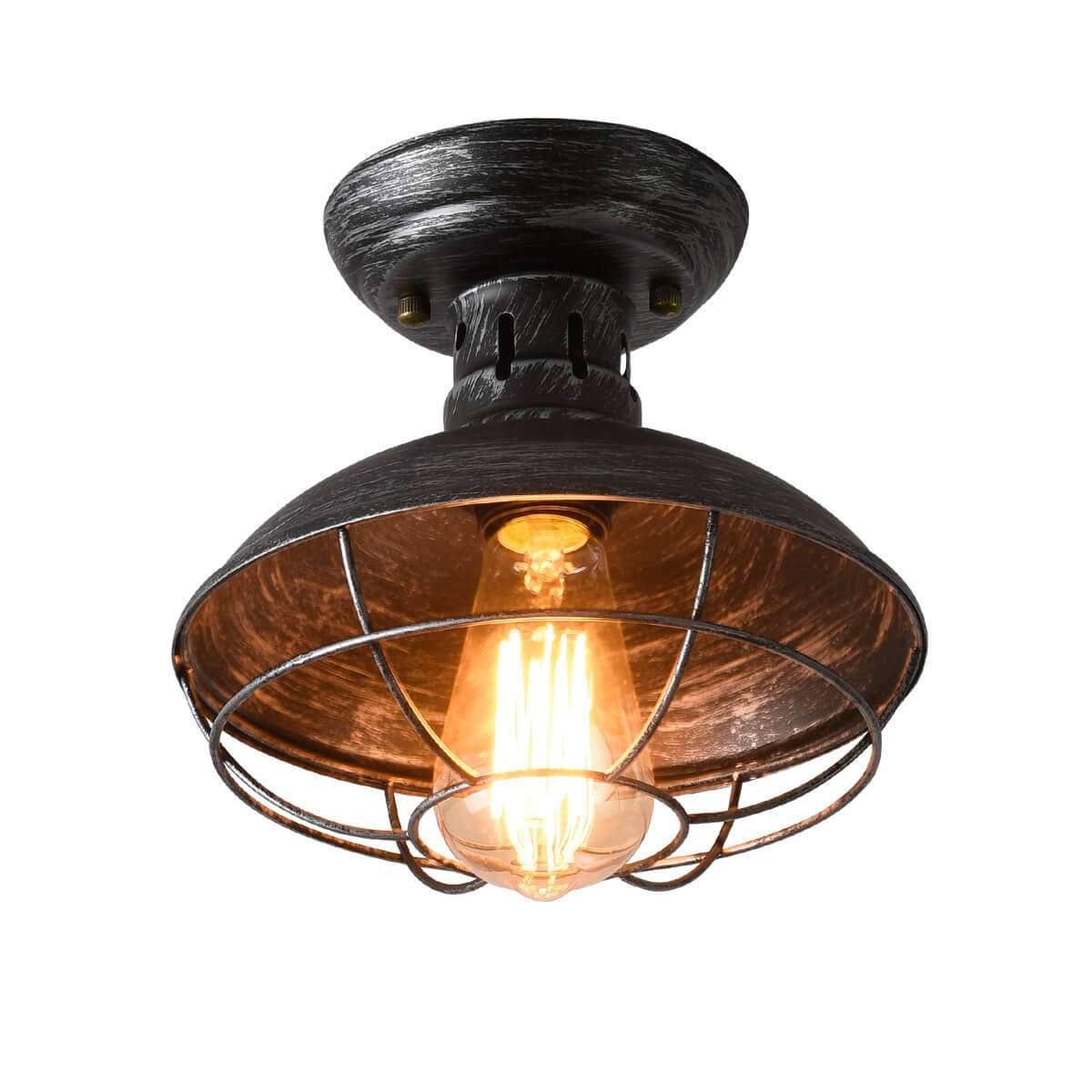 Rustic Wrought Iron Barn Semi-Flush Mount Light Fixture