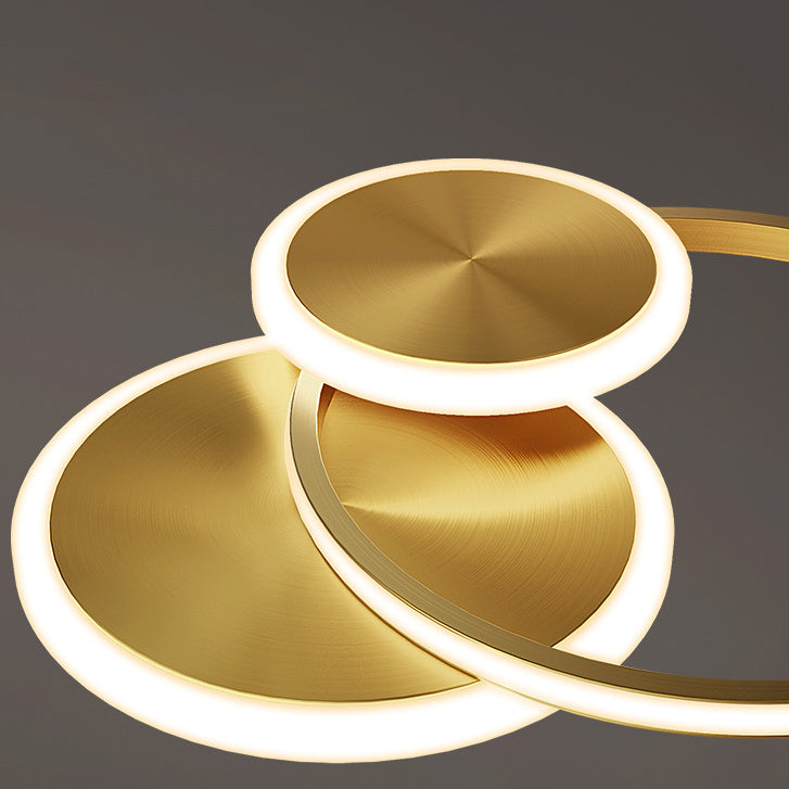 Modern Minimalist Triple Circle Copper Acrylic LED Flush Mount Light for Bedroom