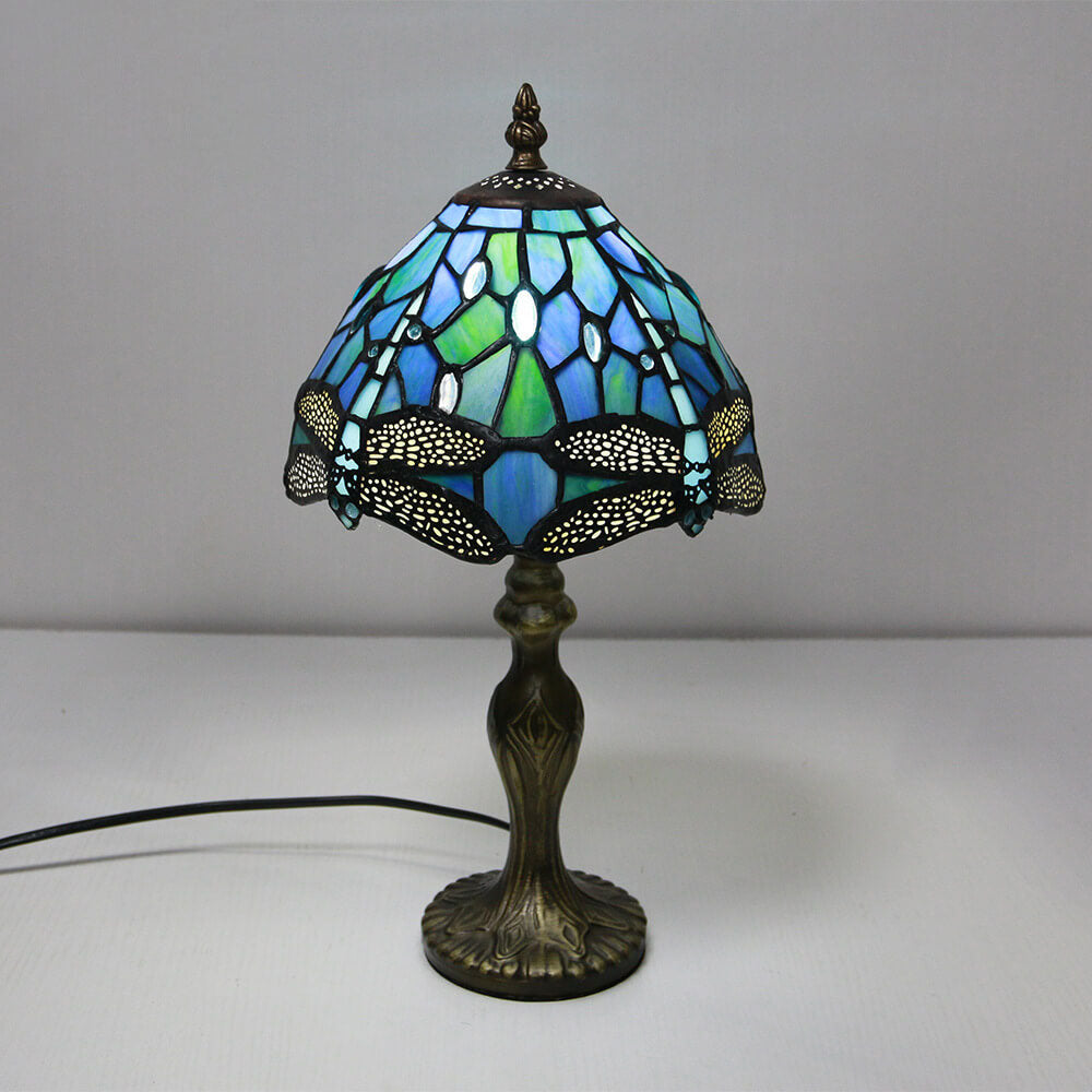 Vintage Tiffany Animal Flower Stained Glass Dome 1-Light Table Lamp