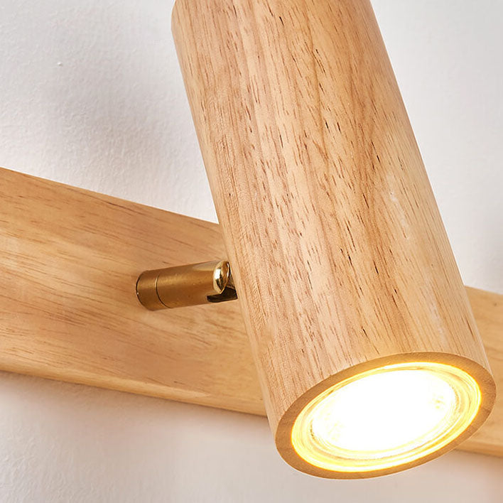 Japanese Minimalist Solid Wood Spotlight Track Ceiling Light - 1/3/4 Light Flush Mount