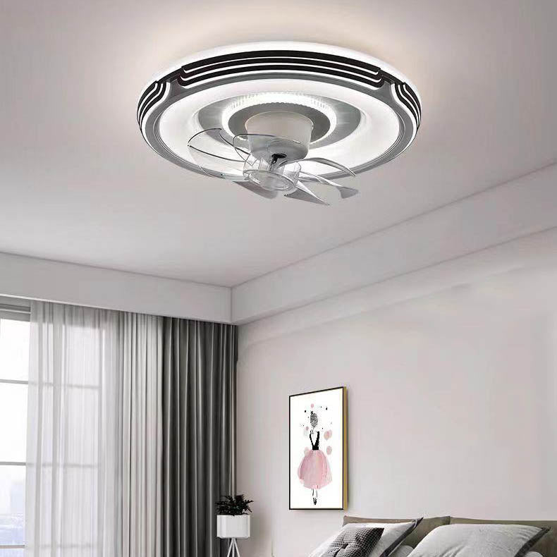 Modern Minimalist Round LED Flush Mount Ceiling Fan Light for Living Room