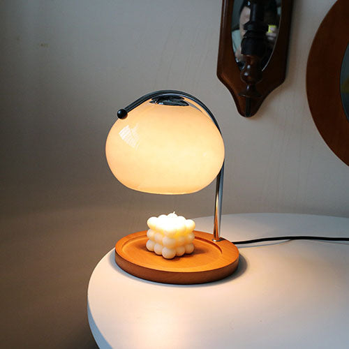 Contemporary Retro Glass Dome Solid Wood Metal Base 1-Light Melting Wax Table Lamp - Vintage Home Lighting, Modern Desk Lamp, Unique Decorative Lamp, Warm LED Night Light, Artisanal Table Lamp for Living Room, Bedroom, Office, Stylish Interior Decor, Cozy