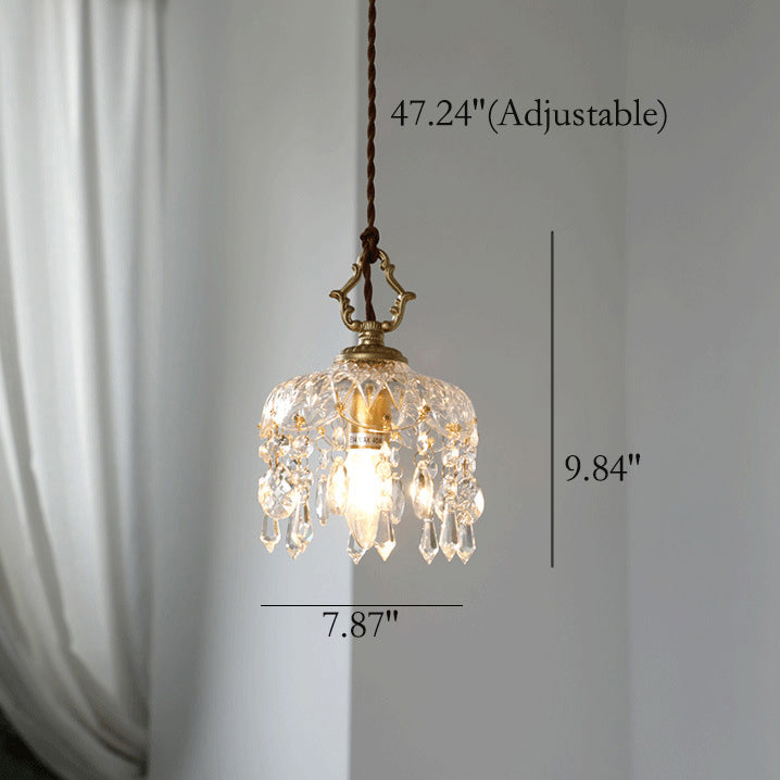 Vintage Floral Crystal Pendant Light - 1-Light Chandelier, Decorative Lighting, Elegant Home Decor, Retro Style, Kitchen, Dining Room, Living Room Lighting