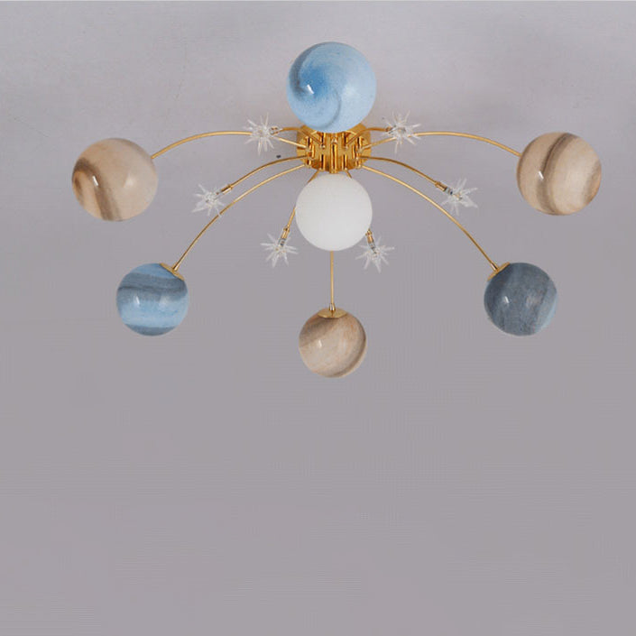 Contemporary Starry Sky 13-Light Semi-Flush Mount Ceiling Light for Bedroom, Iron and Glass Fixture, Modern Moon Design, Elegant Home Lighting