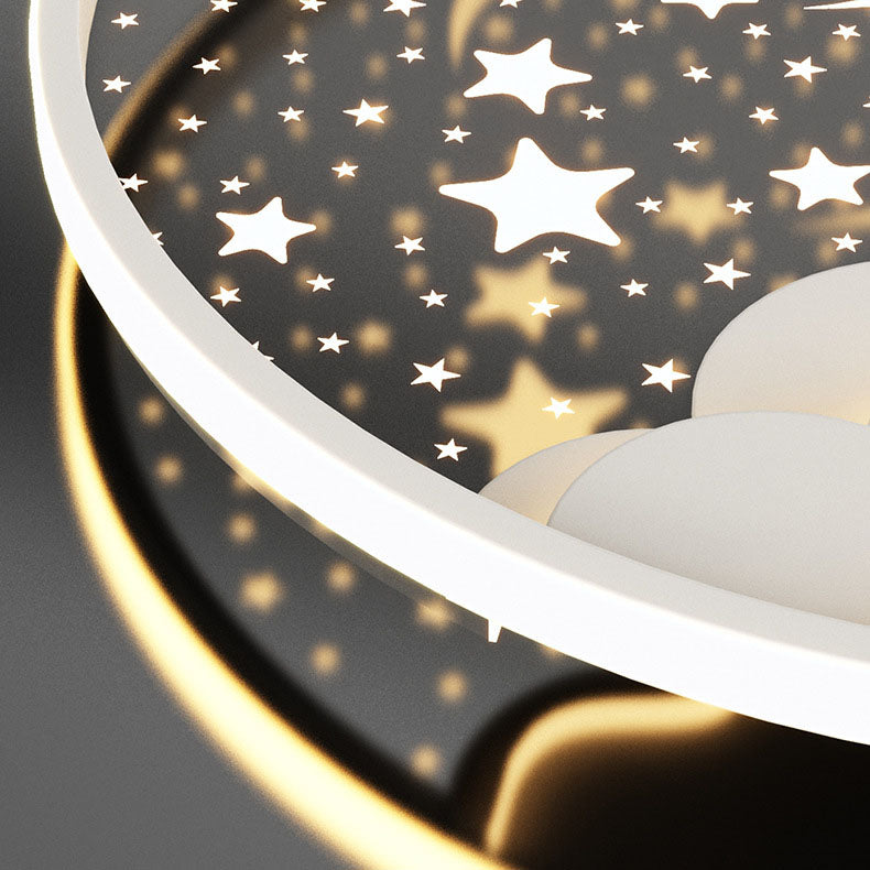 Contemporary Cartoon Stars Moon Acrylic LED Kids Flush Mount Ceiling Light for Living Room, Nursery, Bedroom, Playroom, Childrens Lighting, Modern Kids Room Decor, Energy Efficient Bright Ceiling Fixture