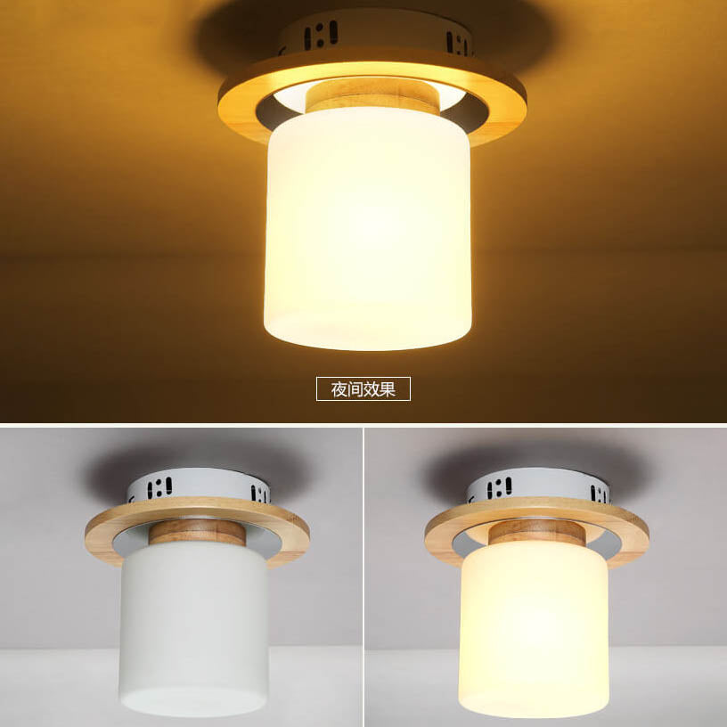 Modern Nordic Minimalist Wood Circular Square Semi-Flush Mount Ceiling Light