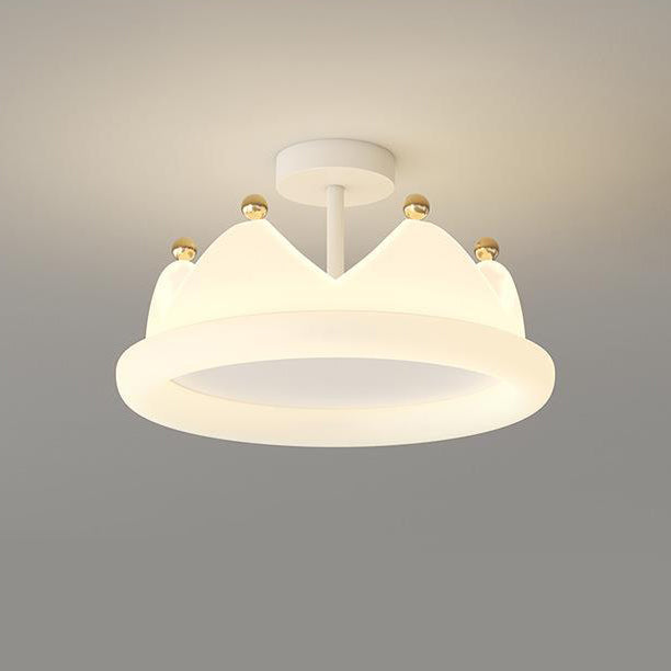 Contemporary Kids Crown Iron PE LED Semi-Flush Mount Ceiling Light Bedroom Lighting Fixture Modern Nursery Decor Creative Design Childrens Room Illumination Stylish Playroom Ceiling Lamp