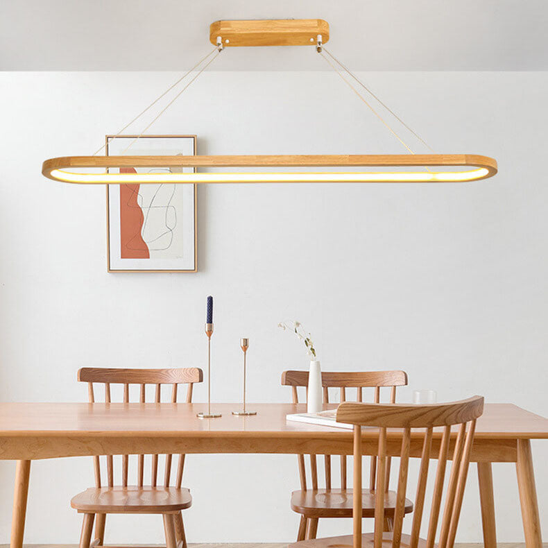 Modern Chinese Solid Wood Round Ring LED Chandelier Island Light