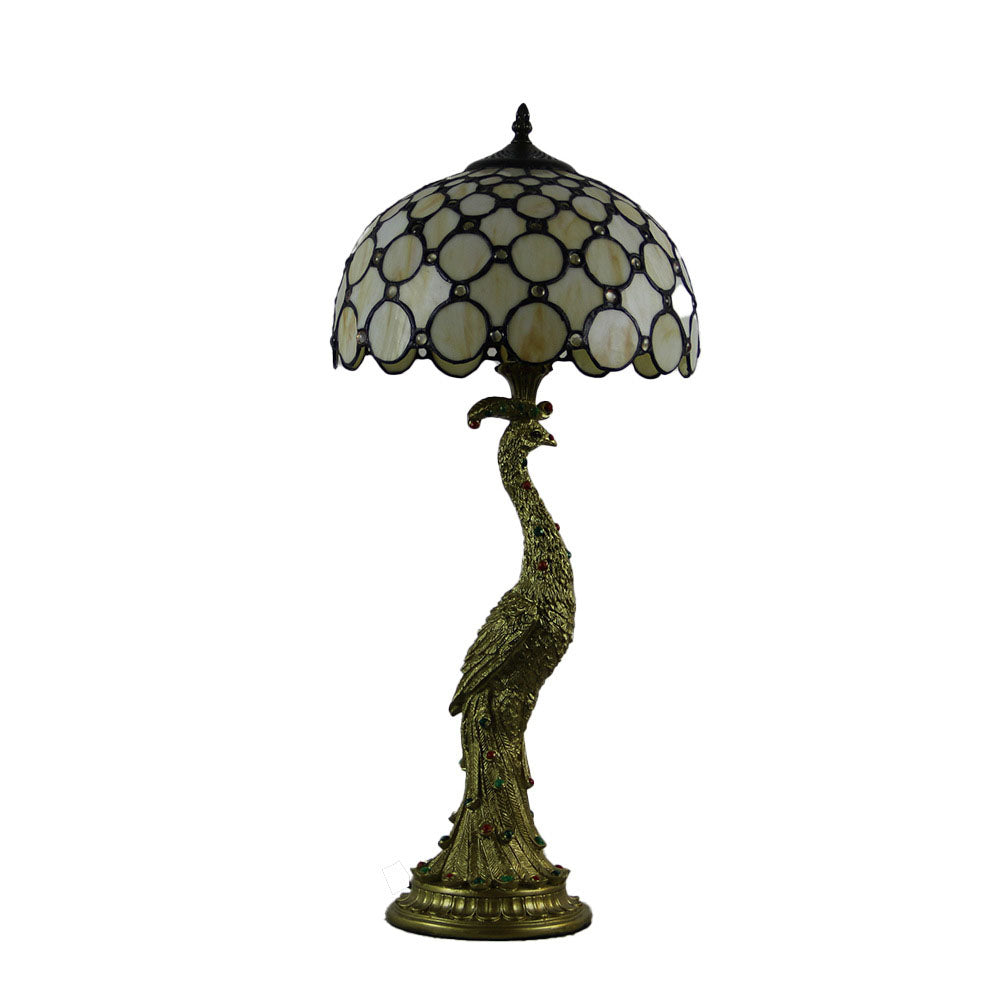 Tiffany Peacock Gem Glass Resin Table Lamp - 1-Light for Living Room & Bedroom