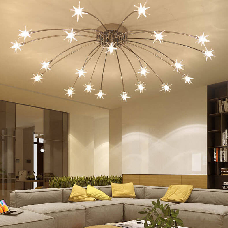 Contemporary Iron Flush Mount Ceiling Light - Star Design 12/21/28 Inches for Living Room