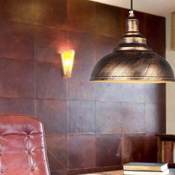 Contemporary Industrial Dome Pendant Light - Round Iron 1-Light Fixture for Living Room