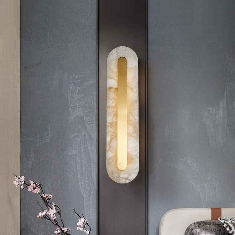 Light Luxury Brass Marble LED Wall Sconce - Oval Square Design