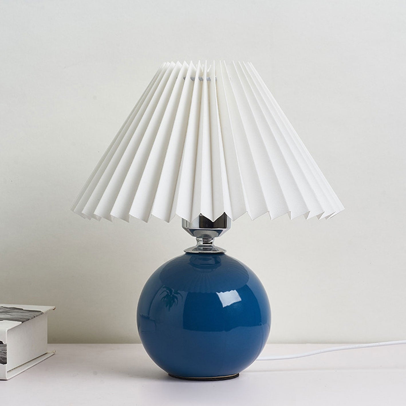 Nordic Minimalist Ceramic Pleated 1-Light Table Lamp, Modern Home Decor Lighting, Scandinavian Design Accent Lamp, Elegant Ceramic Nightstand Light, Stylish LED or Incandescent Table Lamp, Chic Indoor Lighting Fixture, Contemporary Pleated Shade Lamp, Bes
