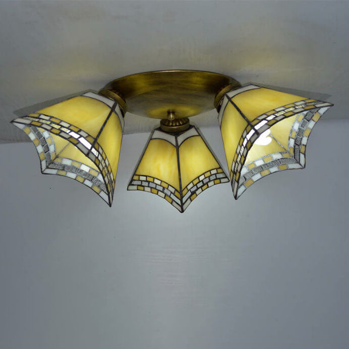 Tiffany Style Stained Glass 3-Light Semi-Flush Mount Light Fixture