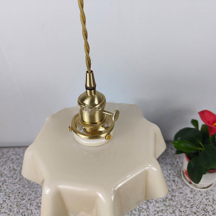 Traditional Japanese Cream Petal Glass Iron Pendant Light for Dining Room