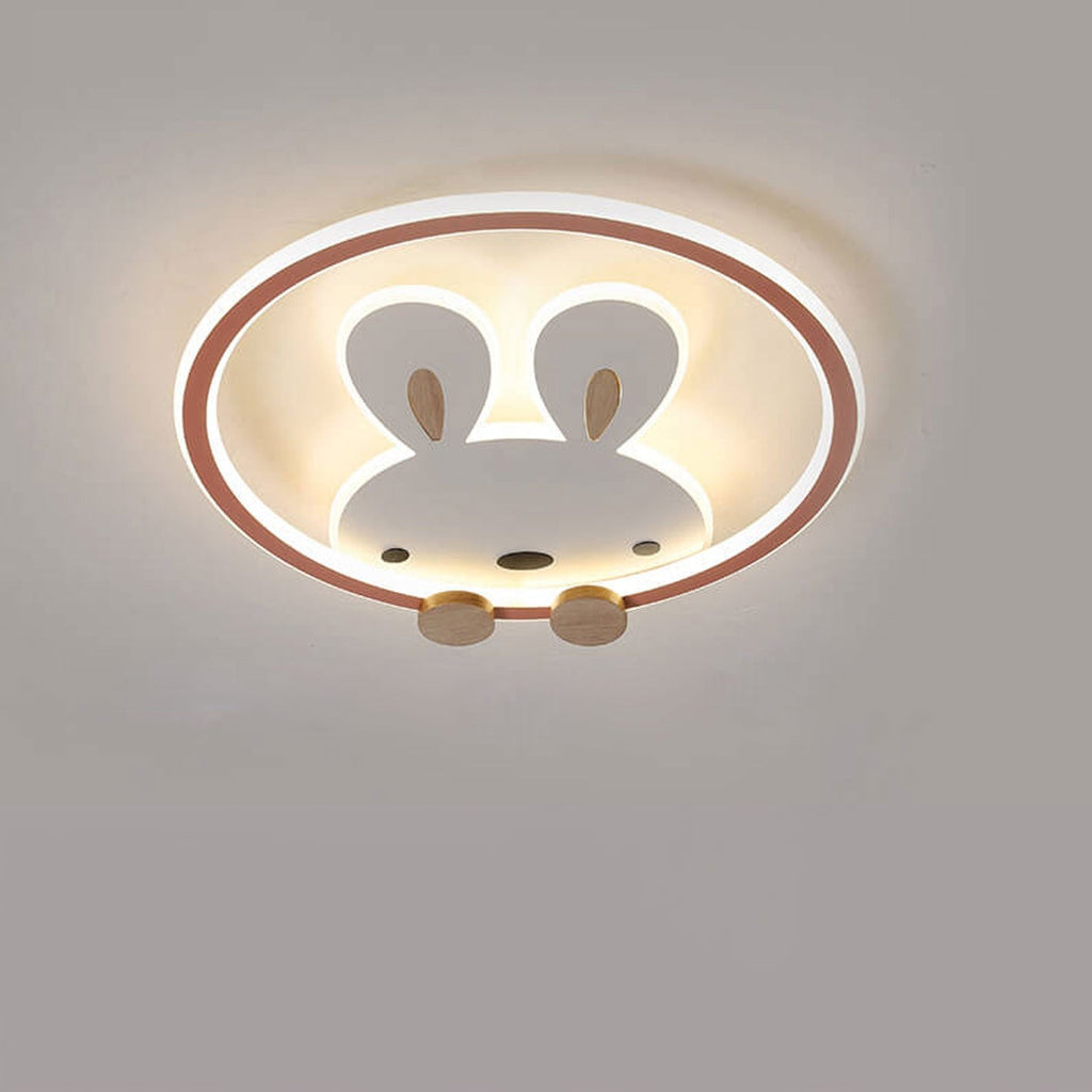 Childlike Modern Cartoon Rabbit LED Flush Mount Light Ceiling Fixture Cute Bunny Design for Kids Room Nursery Playroom Aesthetic Lighting Decor Kids Bedroom Illumination Creative Playful Home Lighting Children's Room Ceiling Light
