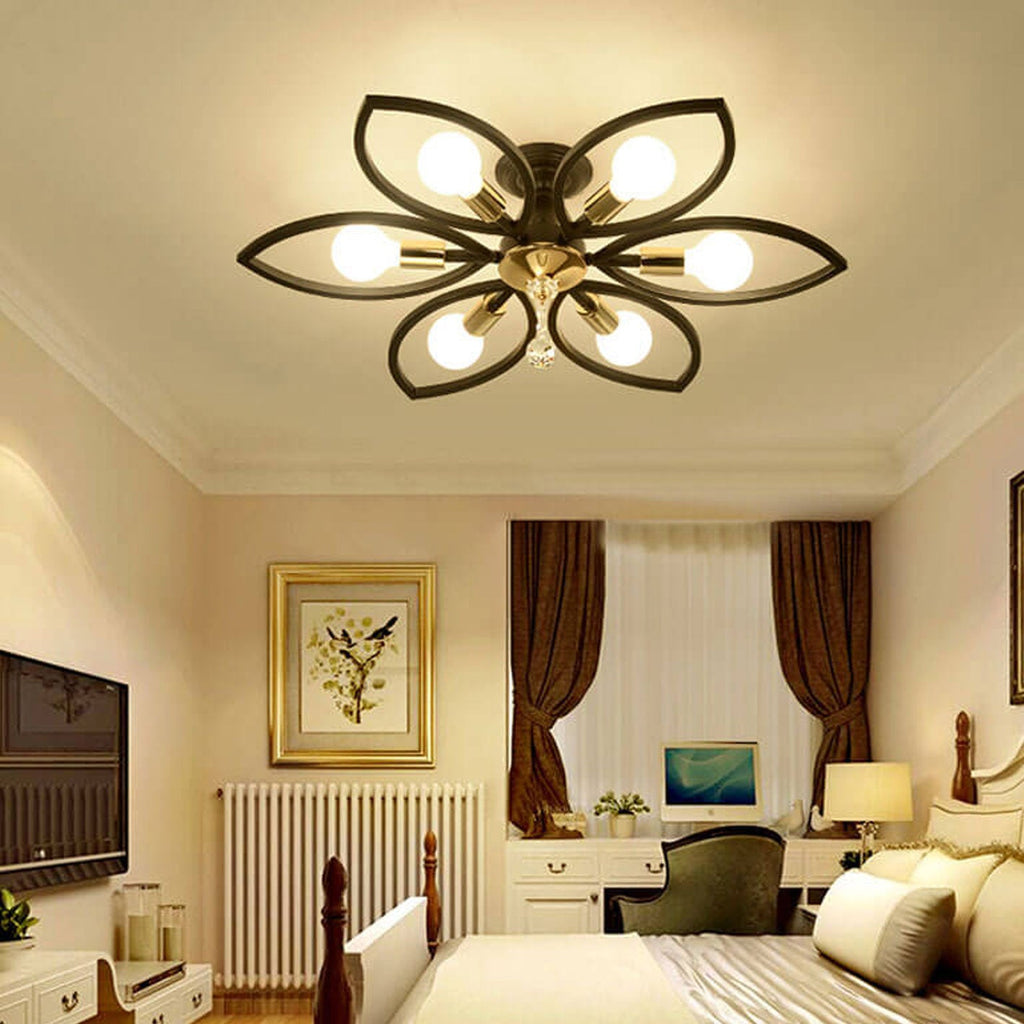 Nordic Luxury Wrought Iron Crystal Flush Mount Ceiling Light - 6/8 Light Design