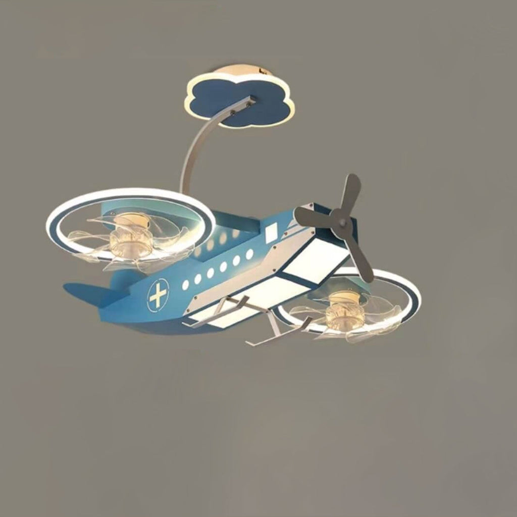Creative Cartoon Aircraft Ceiling Fan Light for Kids Room, Fun Flush Mount Design, Airplane-Themed Illumination, Ideal for Nursery & Playroom Decor