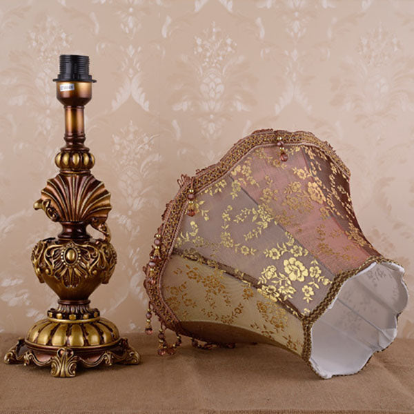 European Vintage Fabric Tassel Resin Table Lamp - 1-Light Court Design