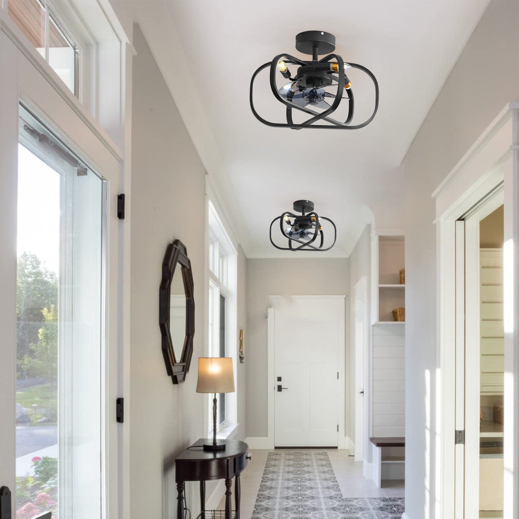 Retro Bladeless Ceiling Fan with Remote - Three Step Dimming LED Mute Design