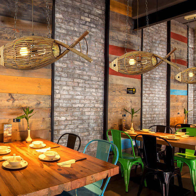 Vintage Bamboo Fish Pendant Light - 1-Light Hanging Lamp for Home Decor, Bohemian Style, Natural Materials, Eco-Friendly Lighting