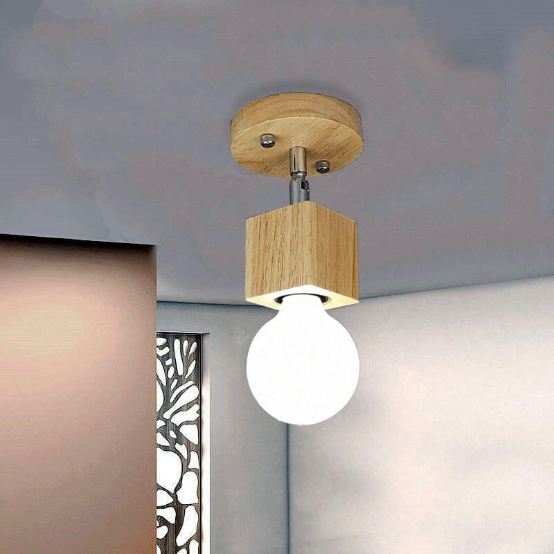 Modern Minimalist Ash Wood Iron Square Flush Mount Ceiling Light - 1/3 Light Fixture for Living Room