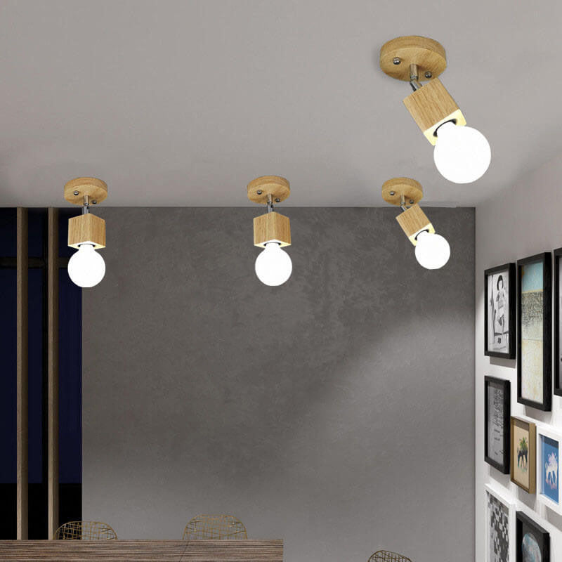 Modern Minimalist Ash Wood Iron Square Flush Mount Ceiling Light - 1/3 Light Fixture for Living Room