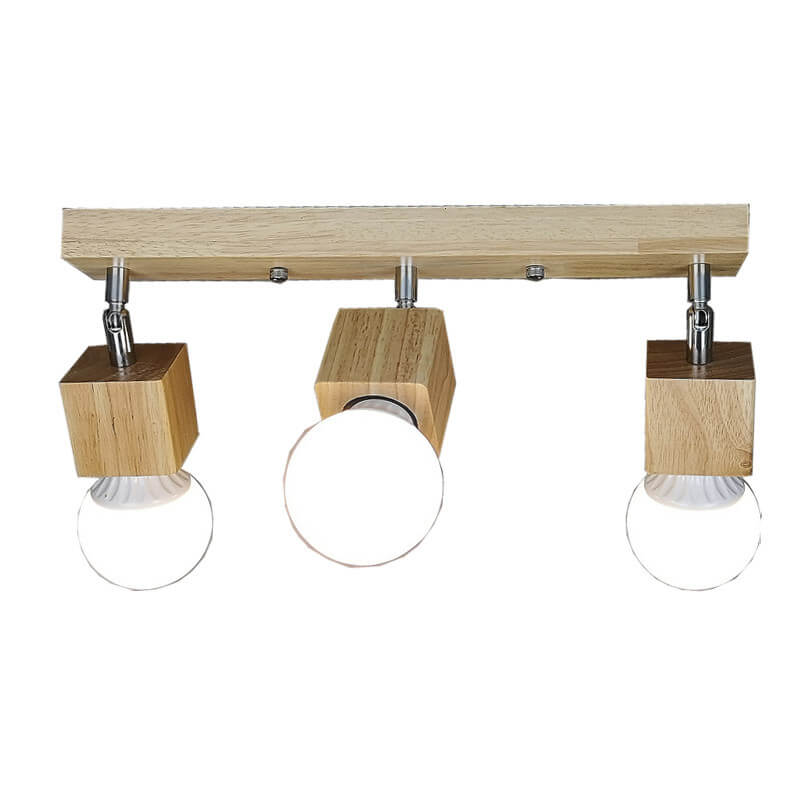 Modern Minimalist Ash Wood Iron Square Flush Mount Ceiling Light - 1/3 Light Fixture for Living Room