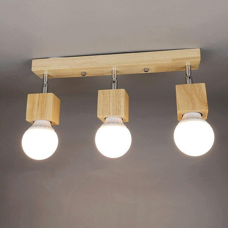 Modern Minimalist Ash Wood Iron Square Flush Mount Ceiling Light - 1/3 Light Fixture for Living Room