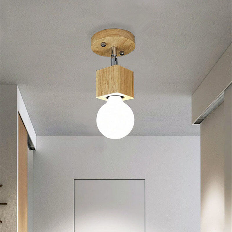 Modern Minimalist Ash Wood Iron Square Flush Mount Ceiling Light - 1/3 Light Fixture for Living Room
