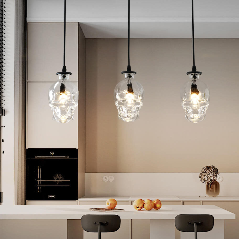 Skull Glass 3-Light Chandelier - Gothic Lighting Fixture, Unique Home Decor, LED Compatible, Vintage Style Ceiling Lamp