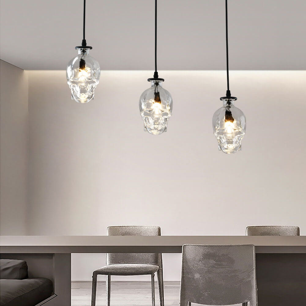 Skull Glass 3-Light Chandelier - Gothic Lighting Fixture, Unique Home Decor, LED Compatible, Vintage Style Ceiling Lamp