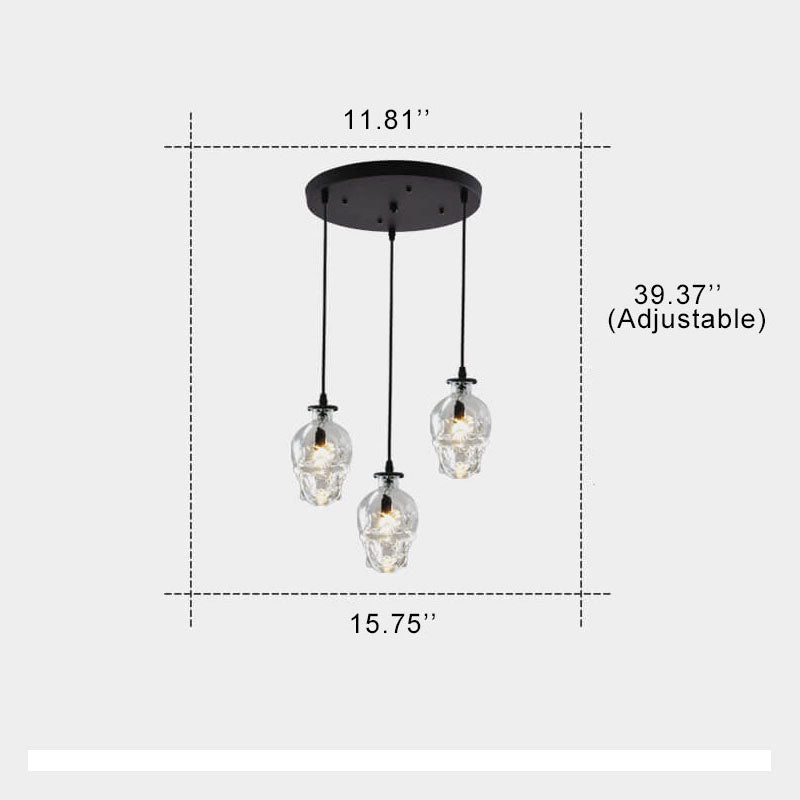 Skull Glass 3-Light Chandelier - Gothic Lighting Fixture, Unique Home Decor, LED Compatible, Vintage Style Ceiling Lamp