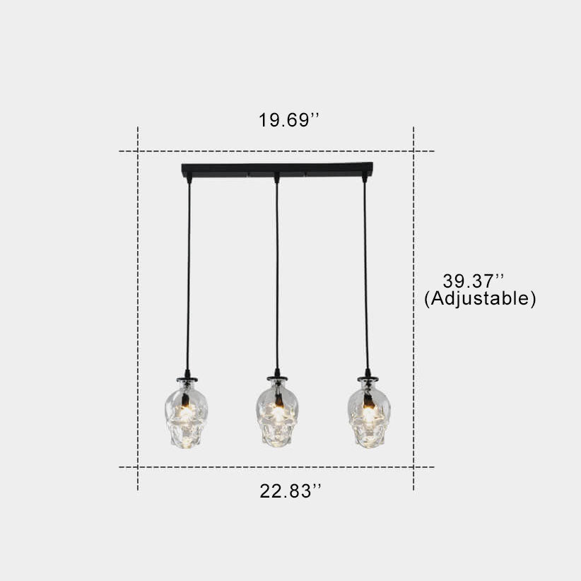Skull Glass 3-Light Chandelier - Gothic Lighting Fixture, Unique Home Decor, LED Compatible, Vintage Style Ceiling Lamp