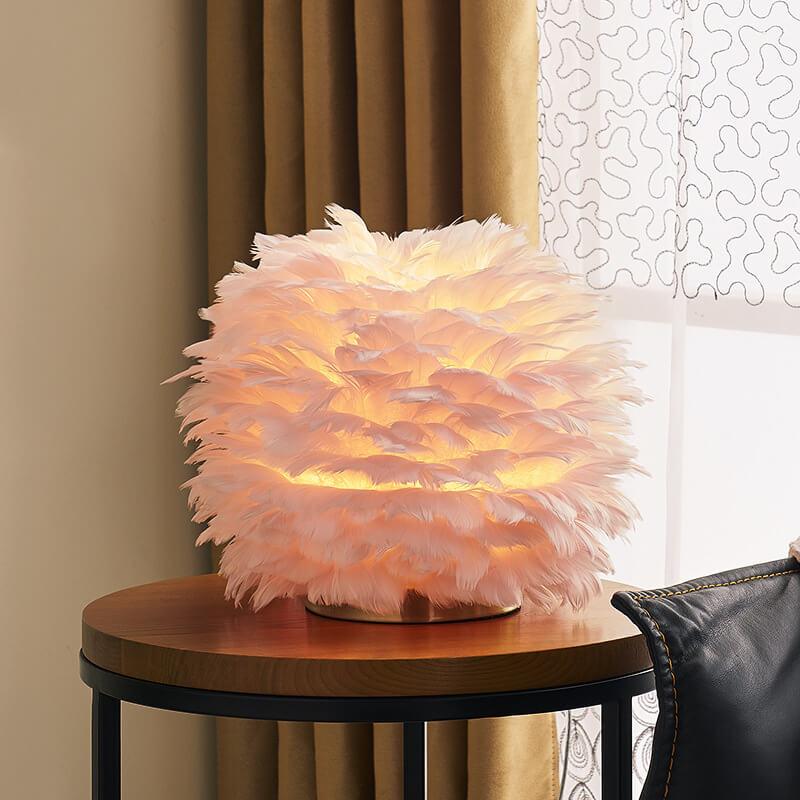 Modern Feather Ball-Shaped Table Lamp - Stylish Home Lighting Decor