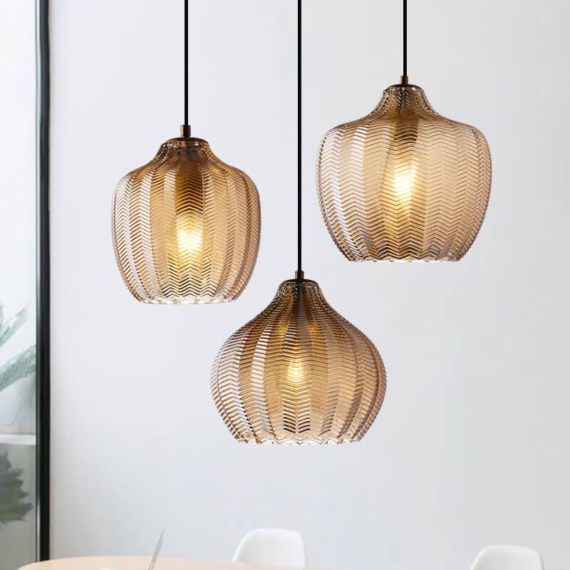 Nordic Textured Wavy Glass Pendant Light - 1-Light Barrel Fixture