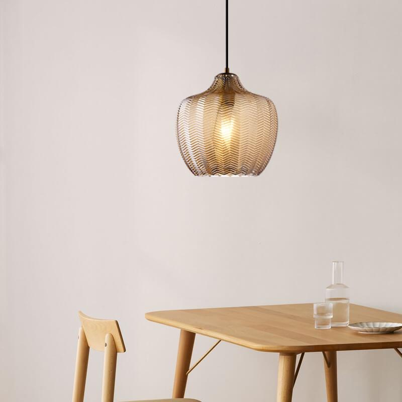 Nordic Textured Wavy Glass Pendant Light - 1-Light Barrel Fixture