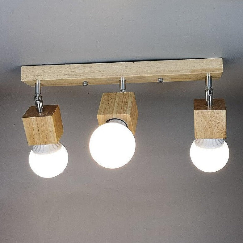 Modern Minimalist Ash Wood Iron Square Flush Mount Ceiling Light - 1/3 Light Fixture for Living Room