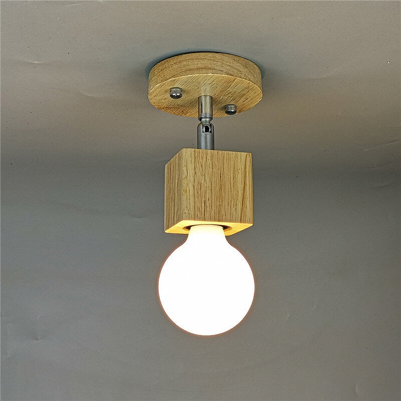 Modern Minimalist Ash Wood Iron Square Flush Mount Ceiling Light - 1/3 Light Fixture for Living Room