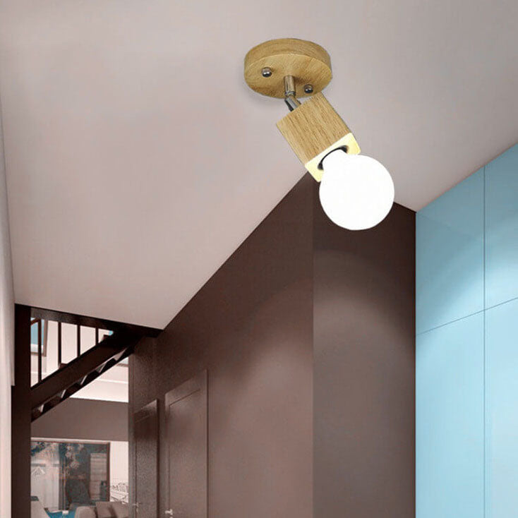 Modern Minimalist Ash Wood Iron Square Flush Mount Ceiling Light - 1/3 Light Fixture for Living Room