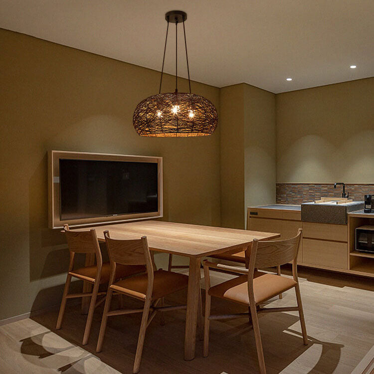 Modern Rattan Weaving 3-Light Dome Pendant Light Fixture