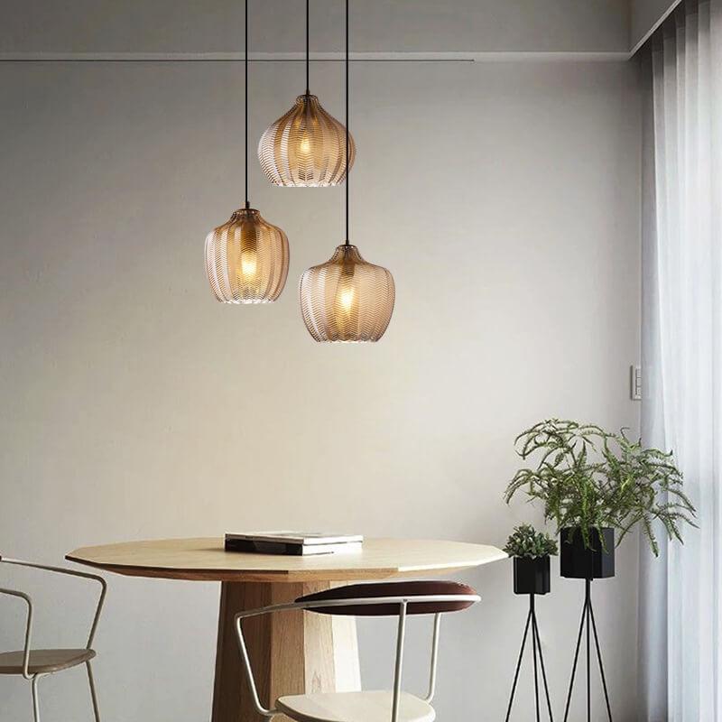 Nordic Textured Wavy Glass Pendant Light - 1-Light Barrel Fixture
