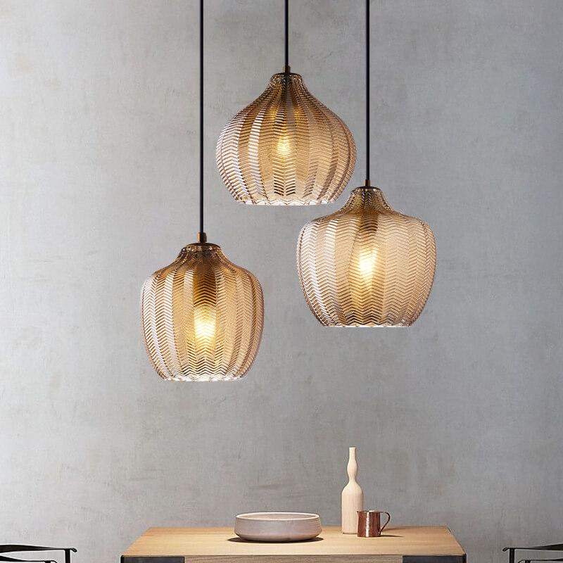 Nordic Textured Wavy Glass Pendant Light - 1-Light Barrel Fixture