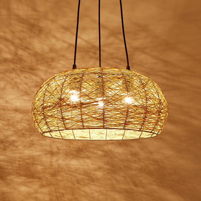 Modern Rattan Weaving 3-Light Dome Pendant Light Fixture