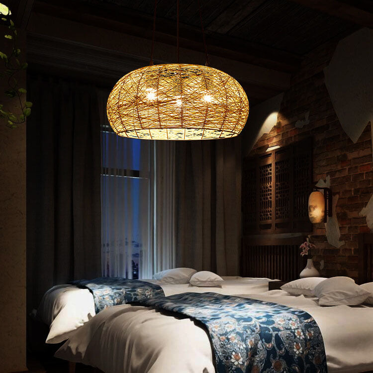 Modern Rattan Weaving 3-Light Dome Pendant Light Fixture