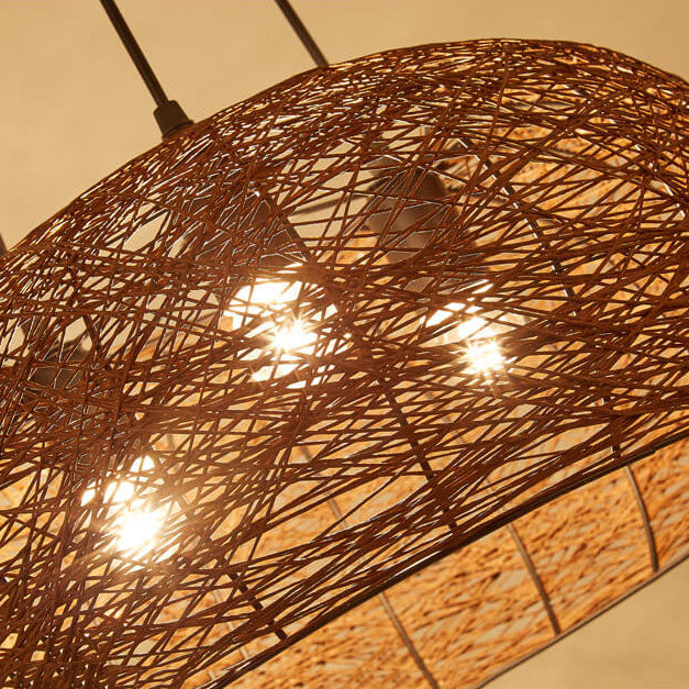 Modern Rattan Weaving 3-Light Dome Pendant Light Fixture