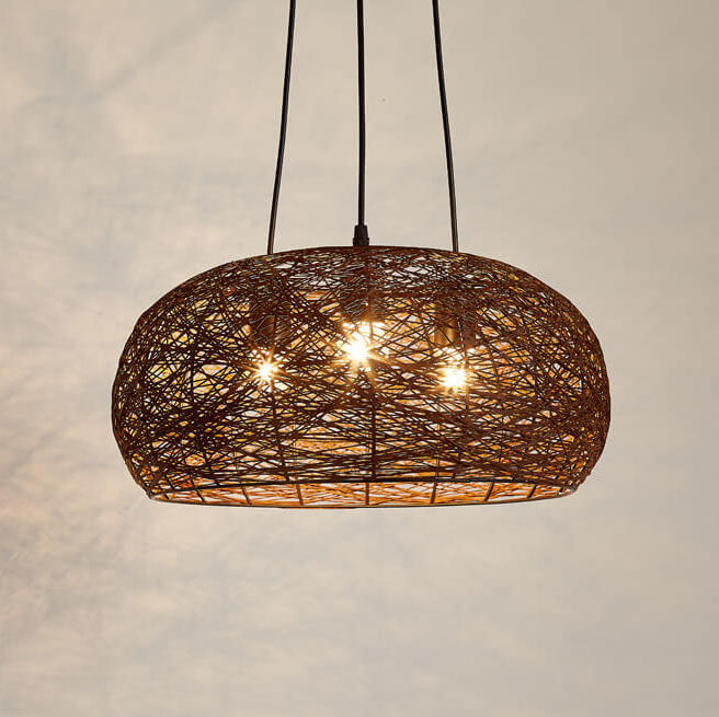 Modern Rattan Weaving 3-Light Dome Pendant Light Fixture