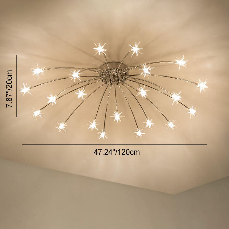 Contemporary Iron Flush Mount Ceiling Light - Star Design 12/21/28 Inches for Living Room